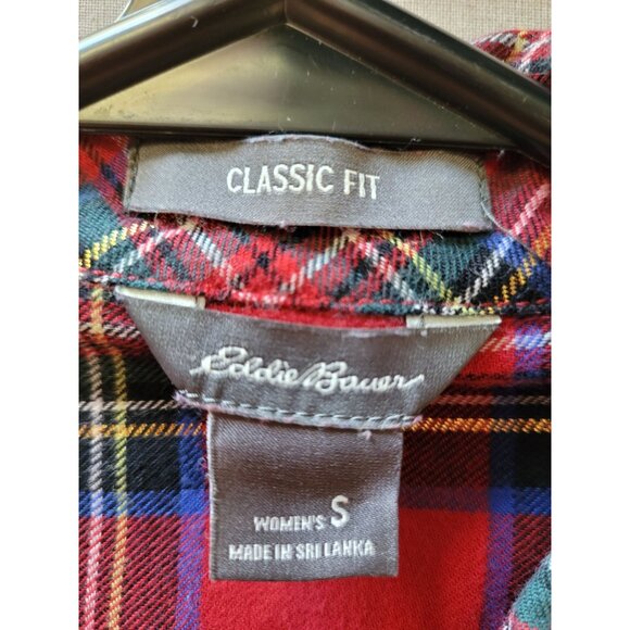 Eddie Bauer Womens Red Plaid Button-Down Shirt Classic Fit Small Cotton Metallic - Picture 4 of 5